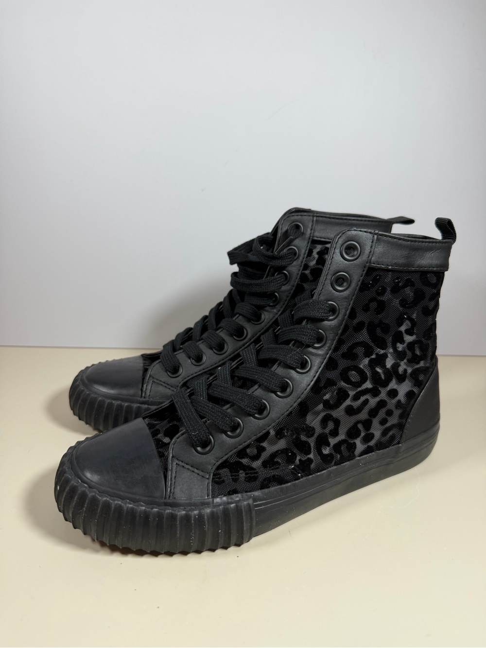 ASOS Black High-Top Leopard Velvet Accent Sneakers